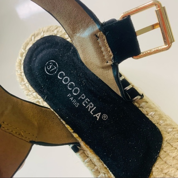 Coco Perla Paris platform open toe rope weave shoe black sz 7 women’s - Picture 10 of 10